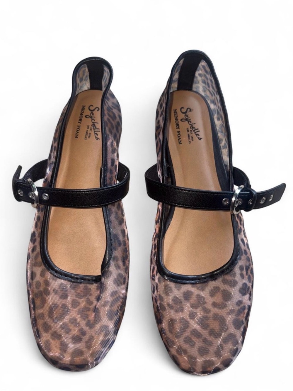 Seychelles Leopard Print Mary Jane Flats with Black Strap
